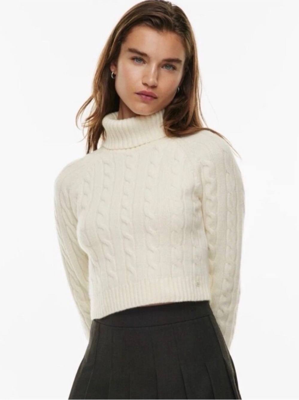 Aritzia Sunday Best Jones Crop Cableknit Wool Blend Turtleneck Sweater Small